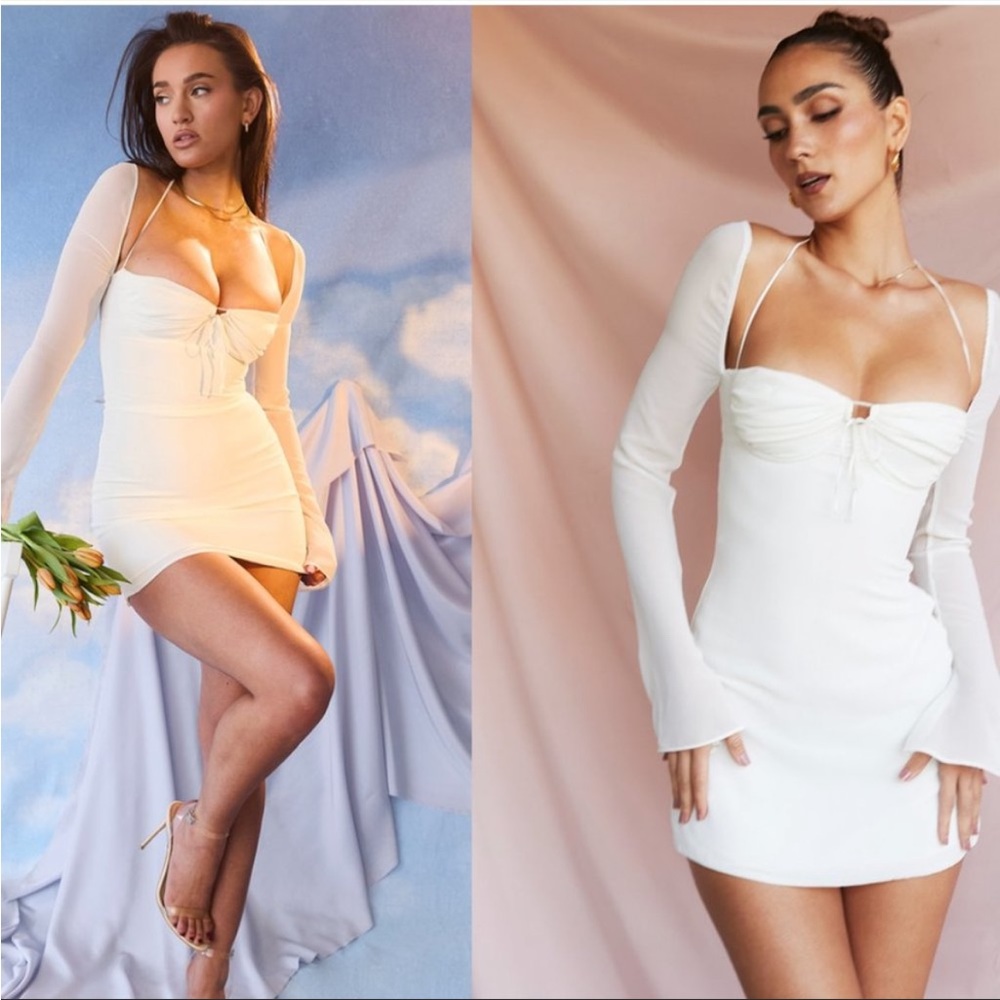 HOUSE OF CB 'Babydoll' Ivory Chiffon Halter Mini Dress NWOT